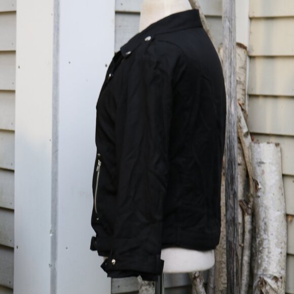 DEX for Anthropologie Black Tencel Lightweight Moto Motorcycle Jacket Sz LARGE - Picture 4 of 7